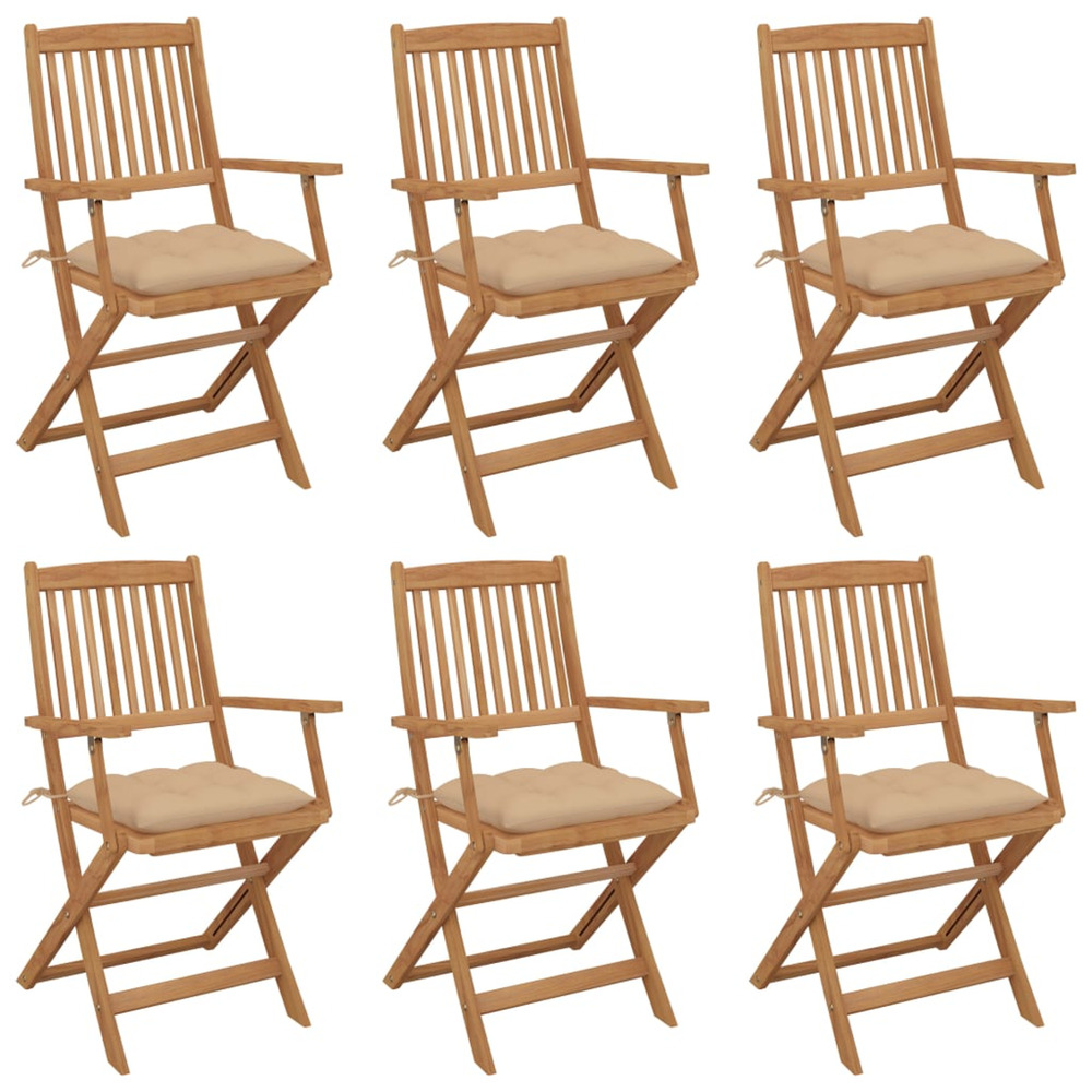 Chaises pliables de jardin lot de 6 avec coussins bois d'acacia