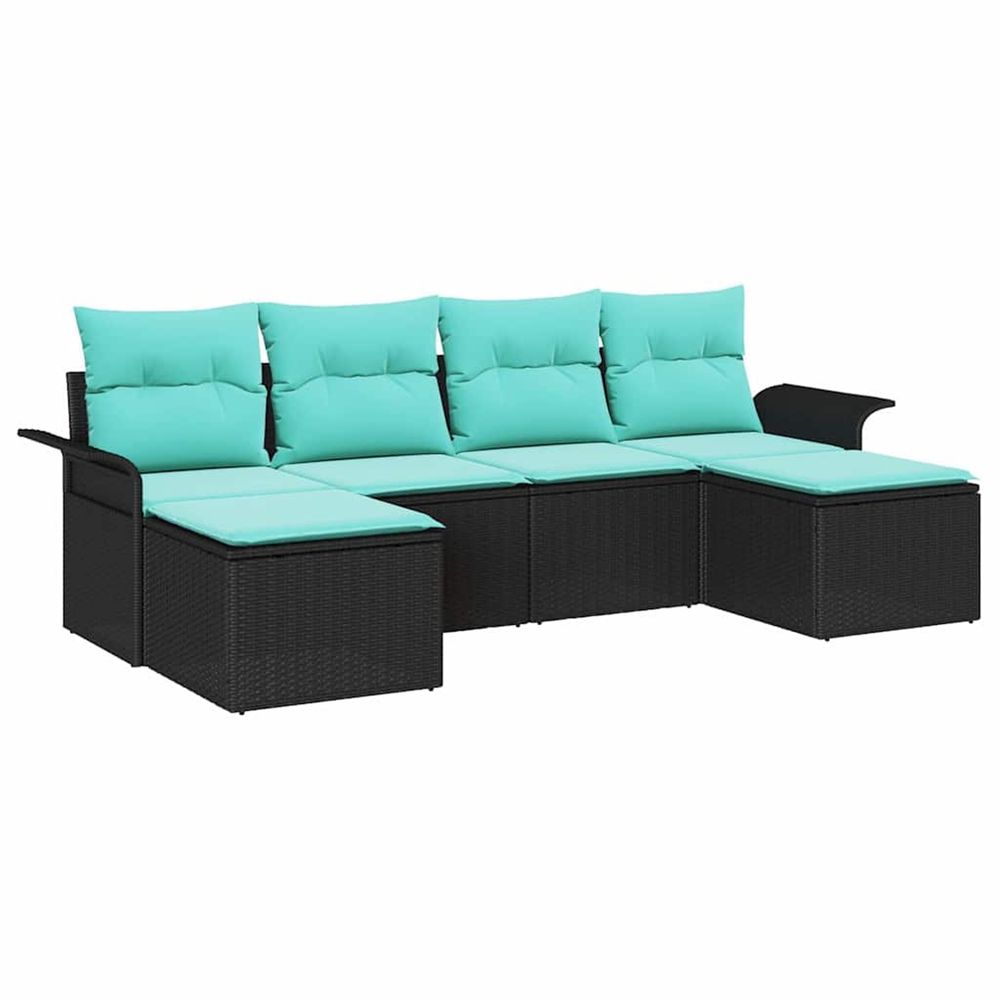 Ensemble de canapé de jardin 6 pc noir poly rotin