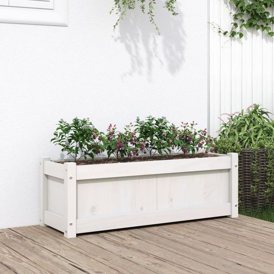 Grande jardinière en bois de pin massif blanc pour terrasse et balcon 90 cm