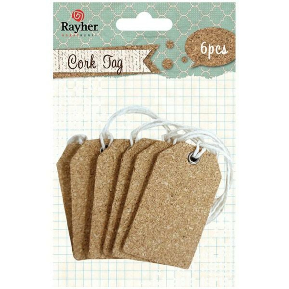 6 étiquettes en liège avec ficelles