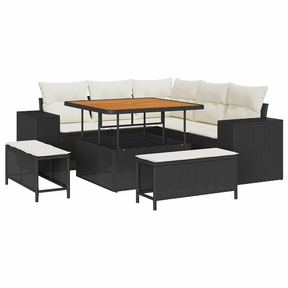Ensemble de canapé de jardin avec coussin 8 pcs noir et crème