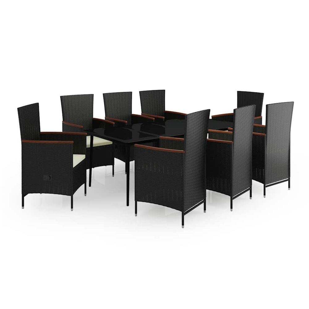 Ensemble à manger de jardin avec coussins 9 pcs noir