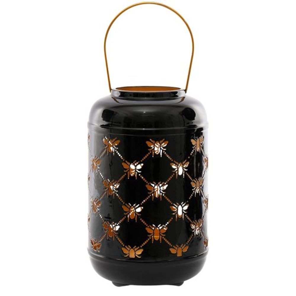 Lanterne ronde ajourée en métal abeille 20 x 32 cm
