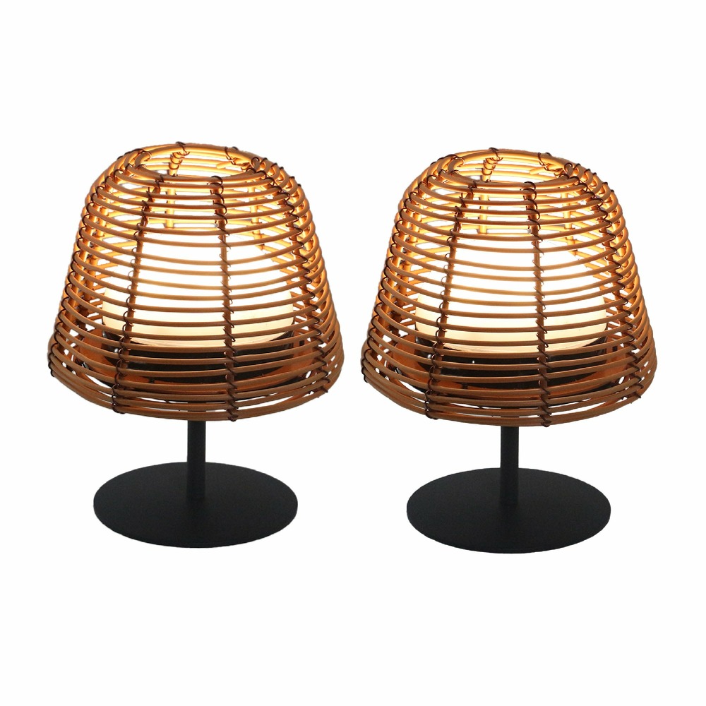 Set de 2 lampes de table bohème boheme bois poly rotin h16cm