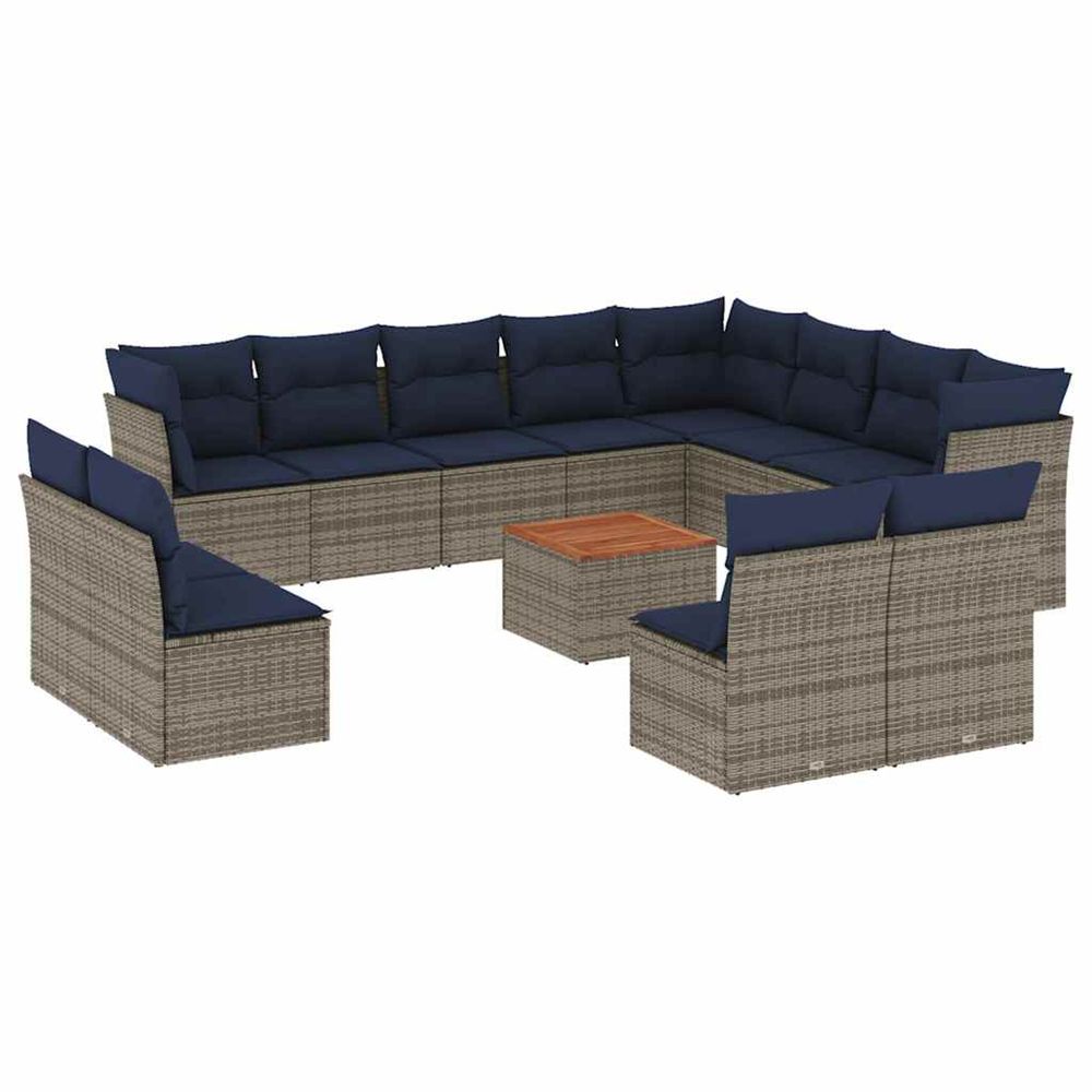 Salon de jardin avec coussins 13 pcs gris résine tressée