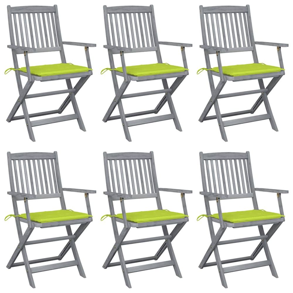 Chaises pliantes 6 pièces avec coussins en bois d'acacia massif