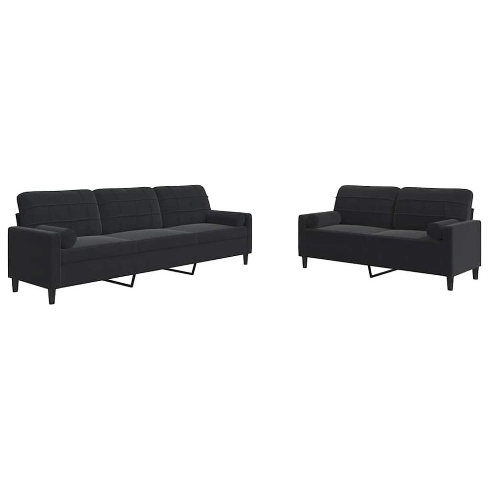 Ensemble de canapés 2pcs et coussins et traversins noir velours
