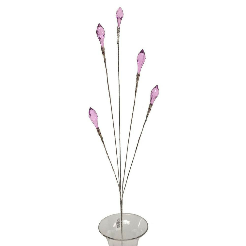 Branche de fleurs cristal rose en verre rose 90cm