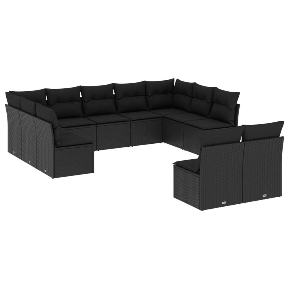 Salon de jardin 11 pcs avec coussins noir résine tressée