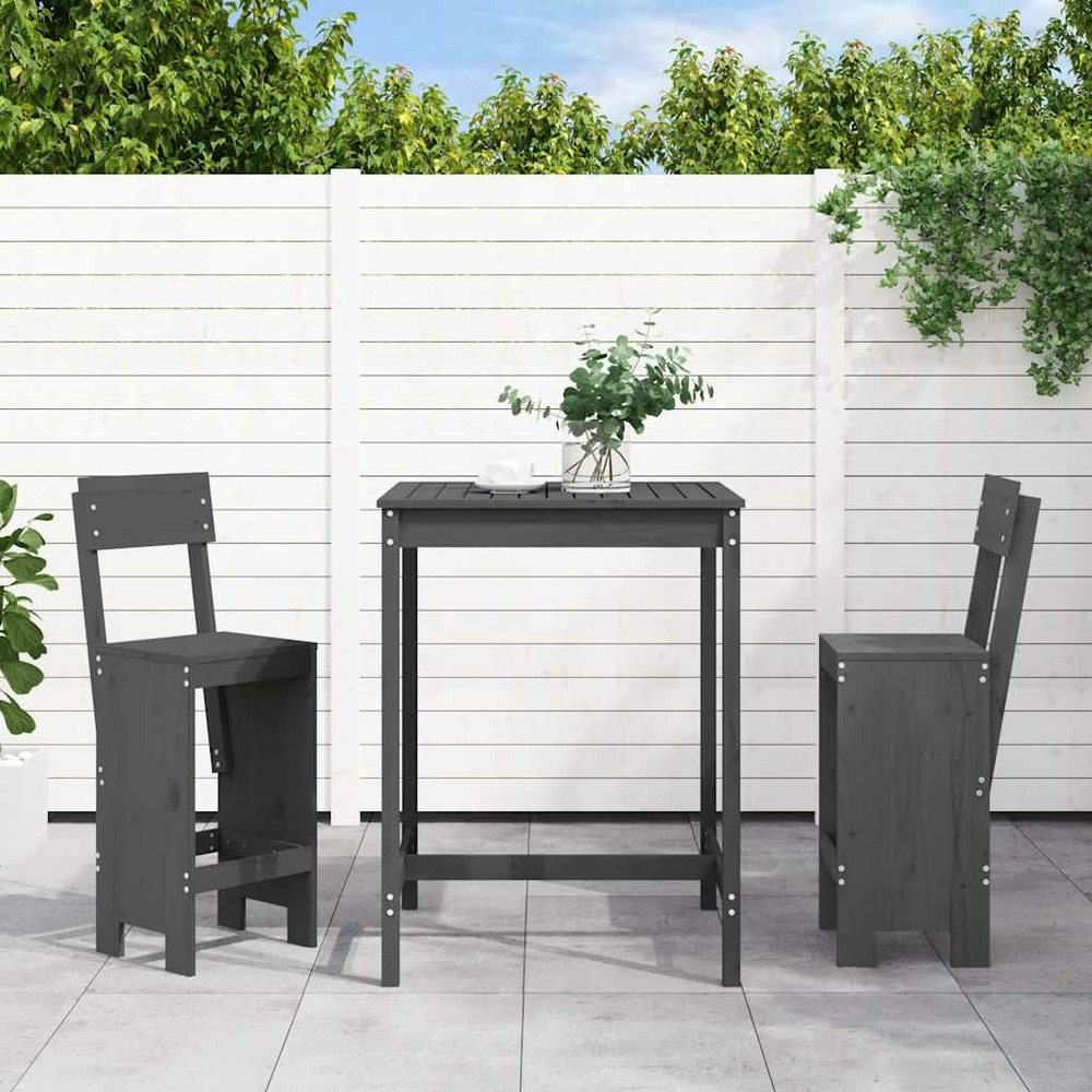 Ensemble de bar de jardin 3 pcs gris bois de pin massif