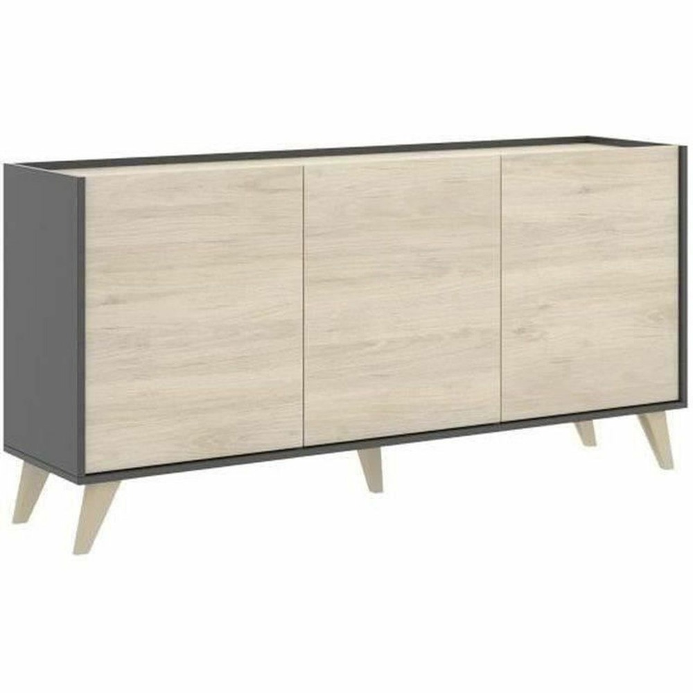 Buffet panneaux de particule - bois clair et graphite - 3 portes 155 x 43 x hauteur 75 cm