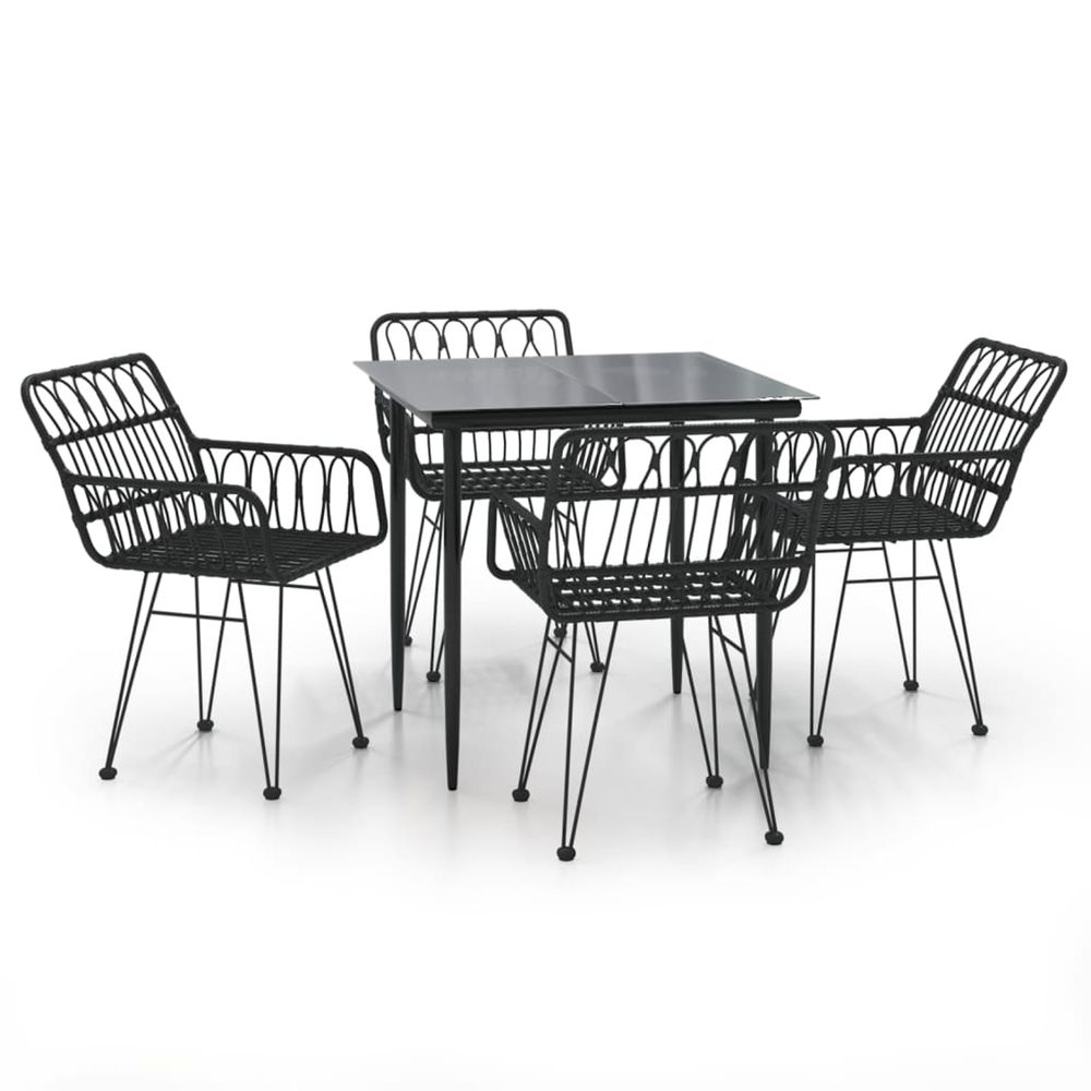 Ensemble à manger de jardin 5 pcs noir résine tressée