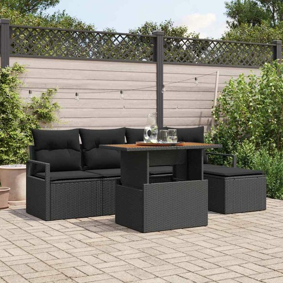 Ensemble de canapé de jardin 6 pcs noir poly rotin