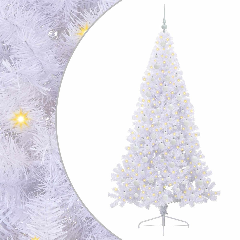 Sapin de noël artificiel avec 300 led blanc 210 cm pvc et acier