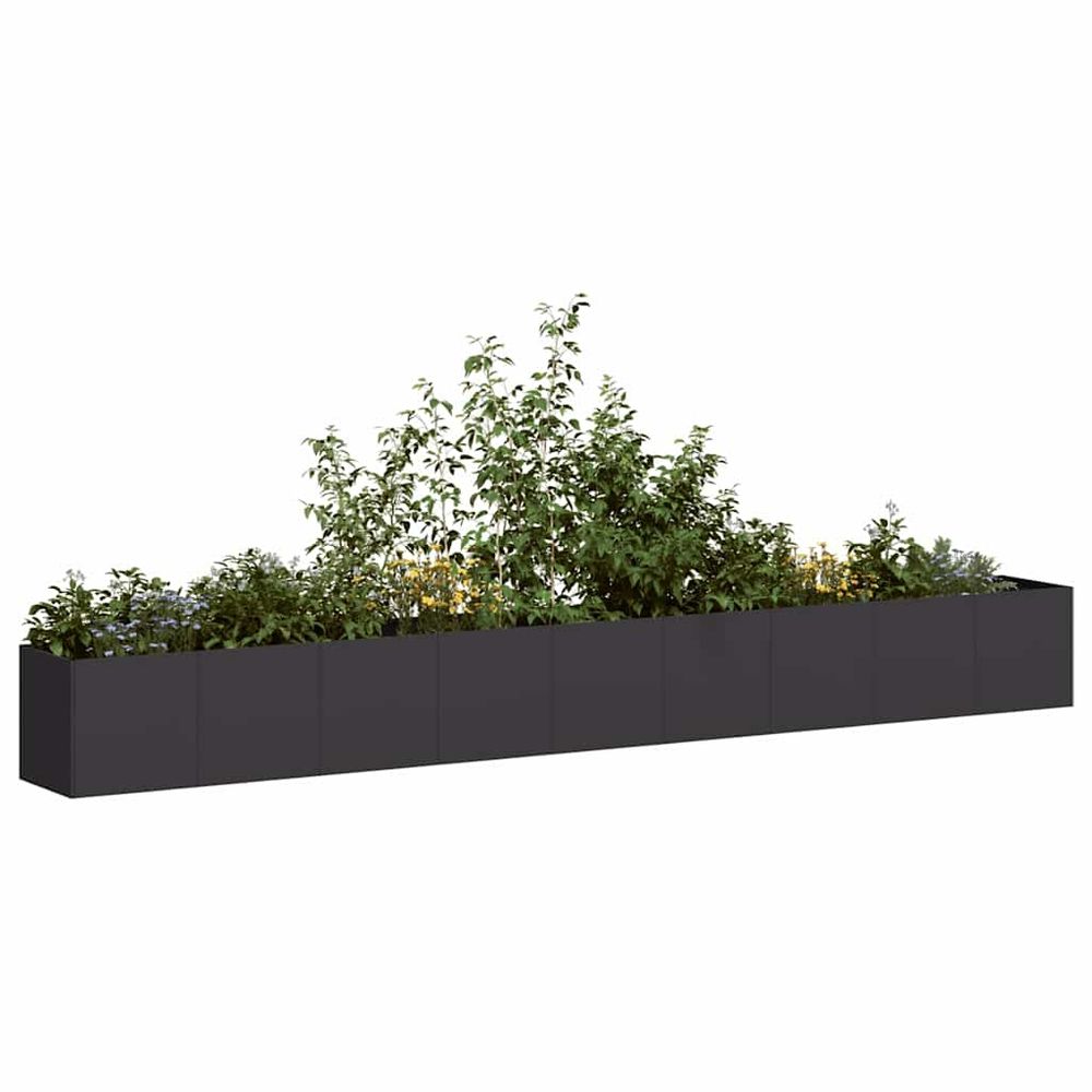 Grande jardinière en acier pour potager et terrasse noir 360x40x40 cm
