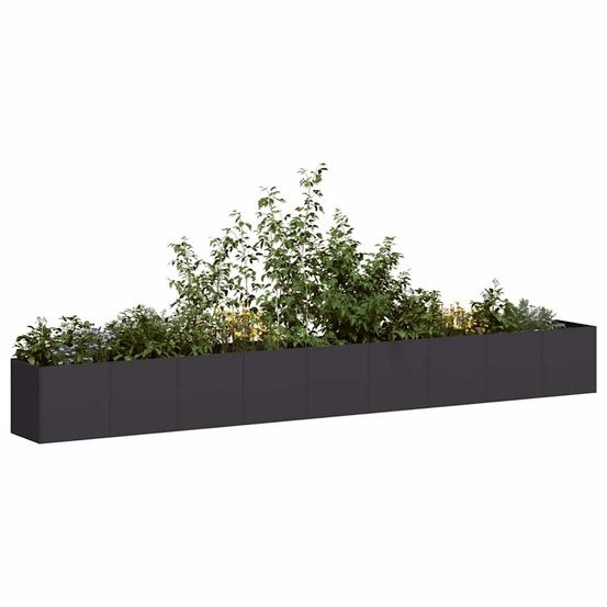 Grande jardinière en acier pour potager et terrasse noir 360x40x40 cm