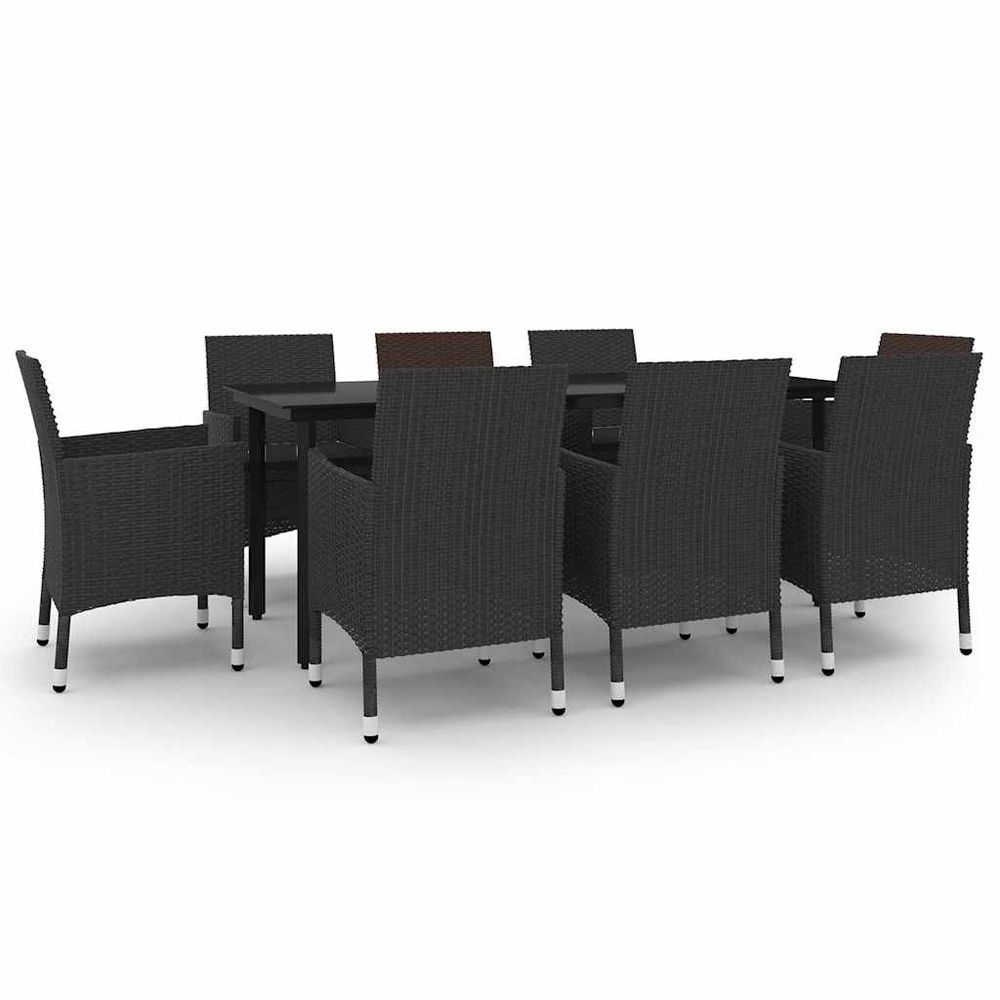Ensemble à manger de jardin coussins 9 pcs résine tressée verre
