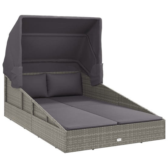 Transat avec toit pliable gris 200x114x128 cm résine tressée