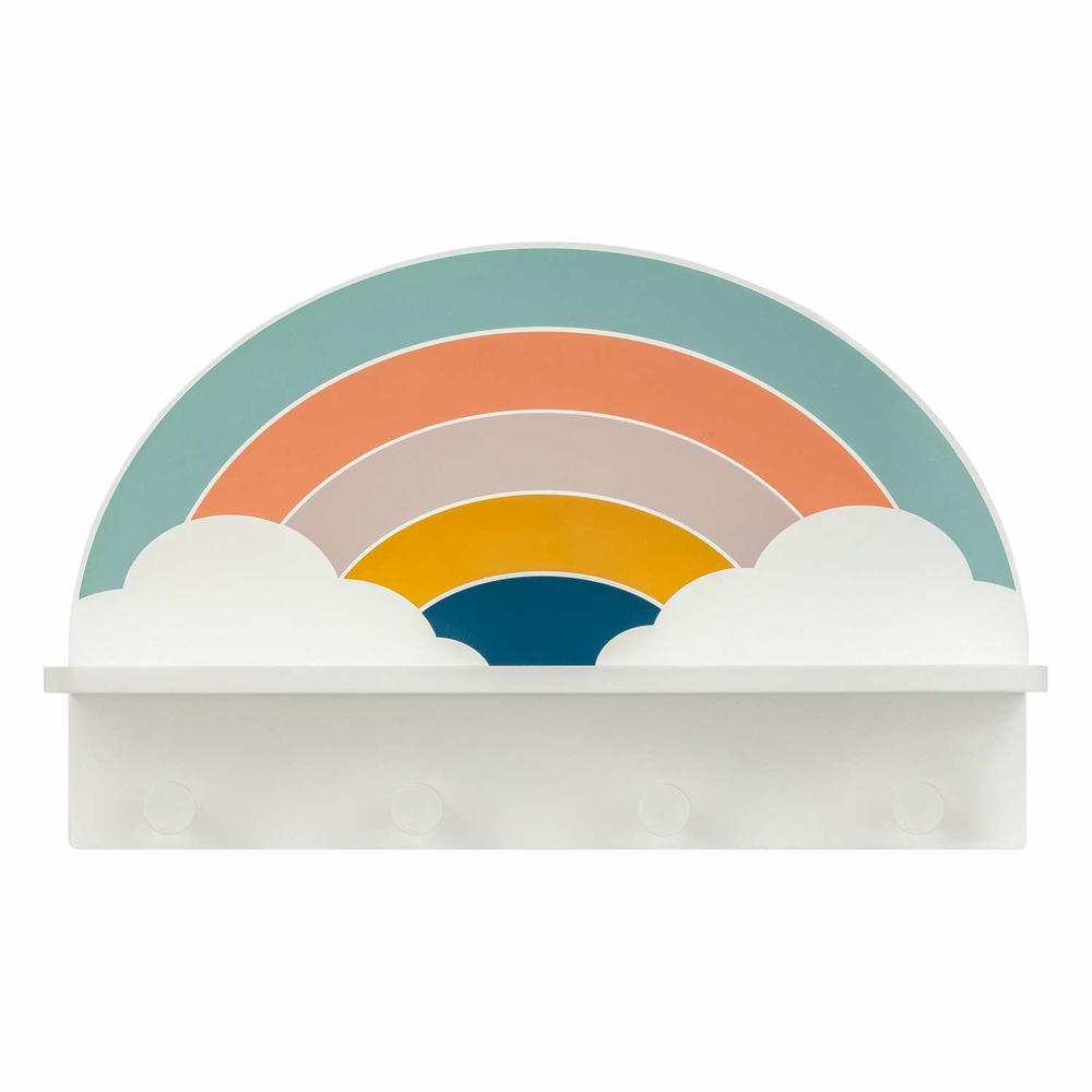 Étagère patère 4 crochets en bois arc-en-ciel - multicolore