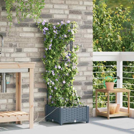 Jardinière haute en acier avec irrigation pour balcon terrasse gris clair 40x40x126 cm