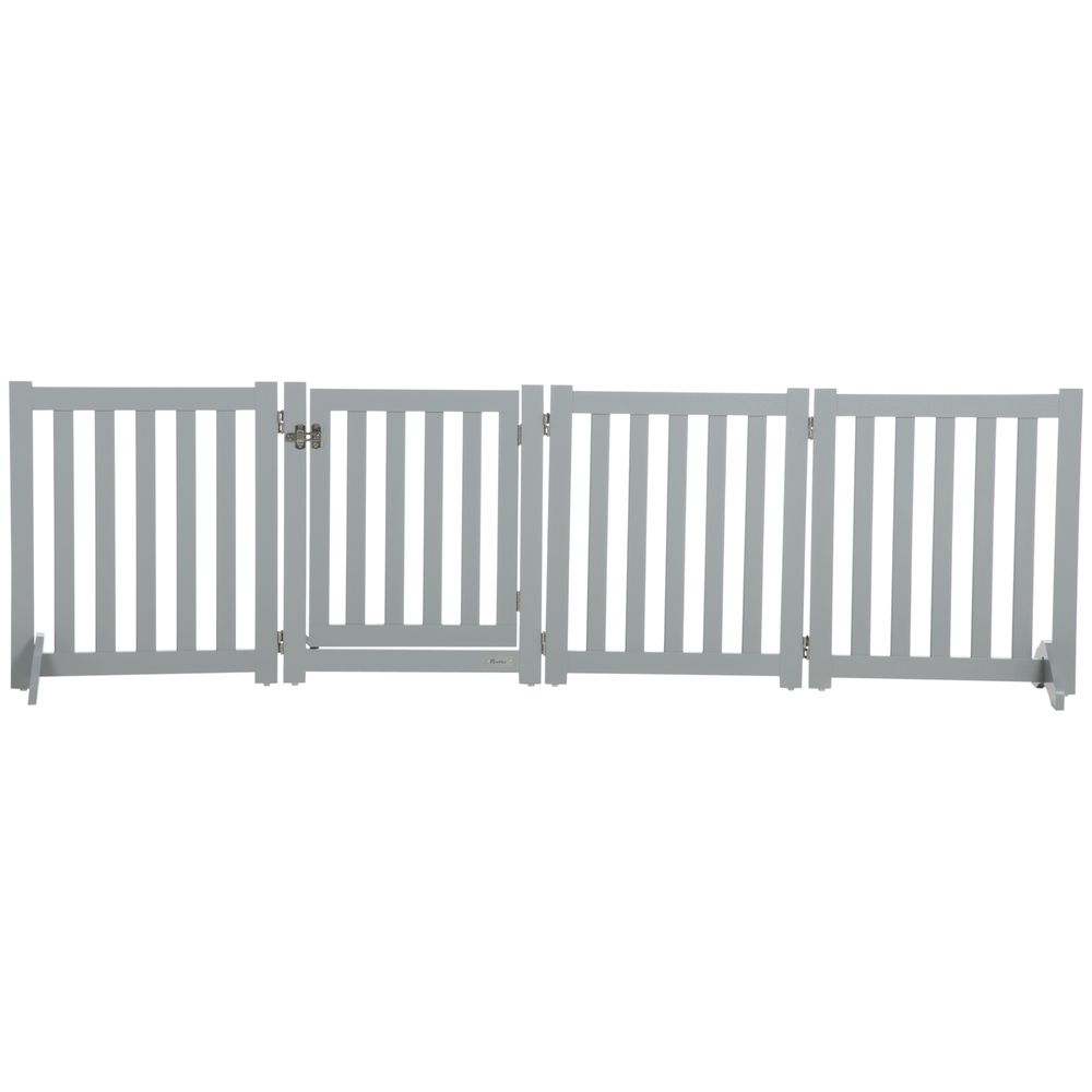 Barrière chien mdf grise 205 x 60 cm intérieur pliable avec porte et supports