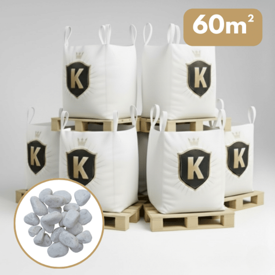 Galet marbre blanc 40/60 mm – pack 6 big bag +/- 1,5t – 60 m²