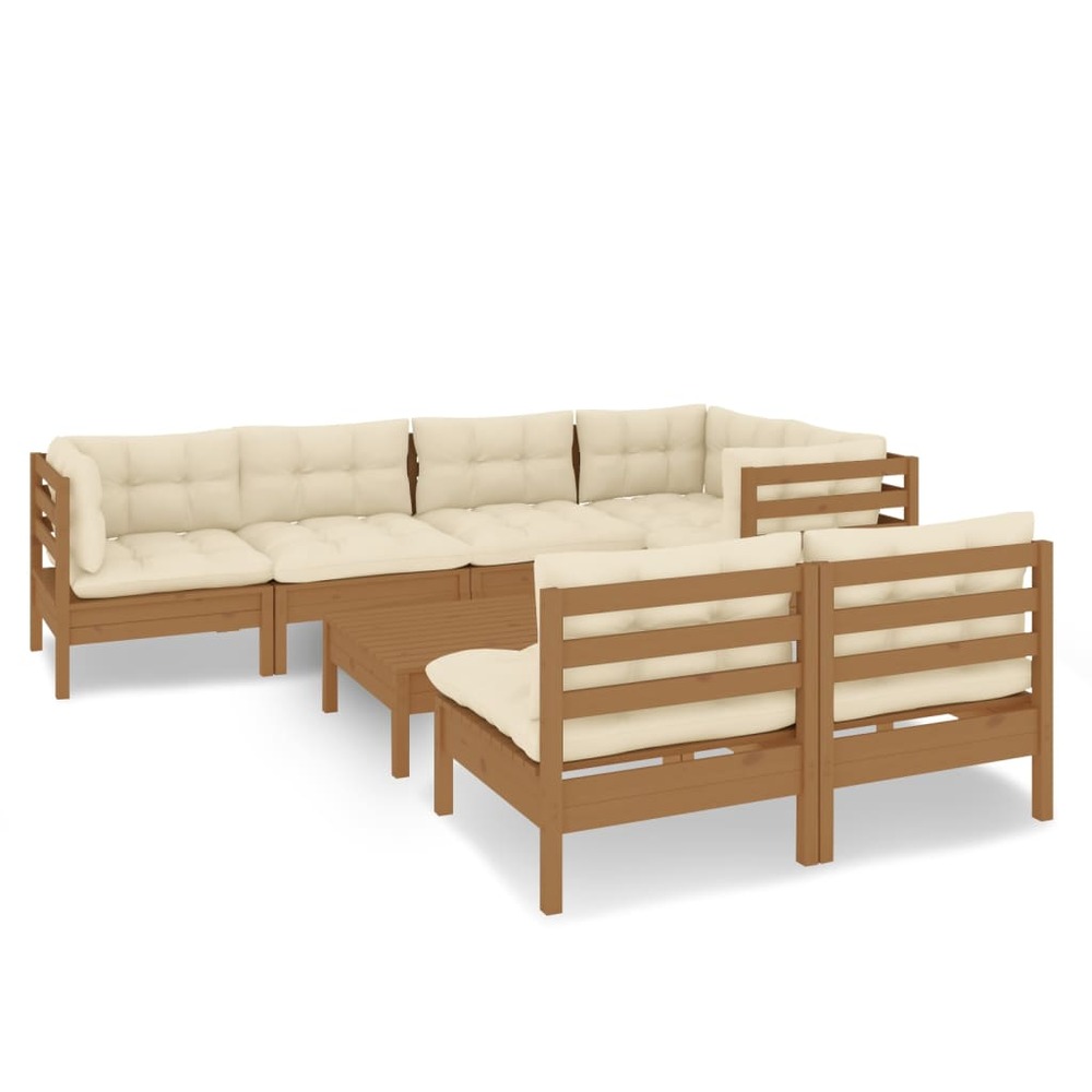 Salon de jardin meuble d'extérieur ensemble de mobilier 8 pièces avec coussins marron miel bois de pin