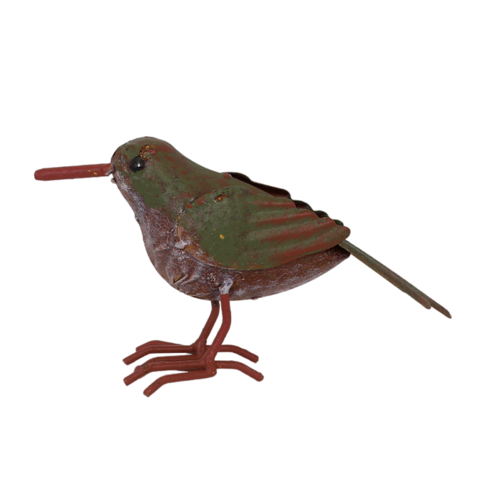 ° oiseau métal gris et vert 18 x 4.5 x 10 cm