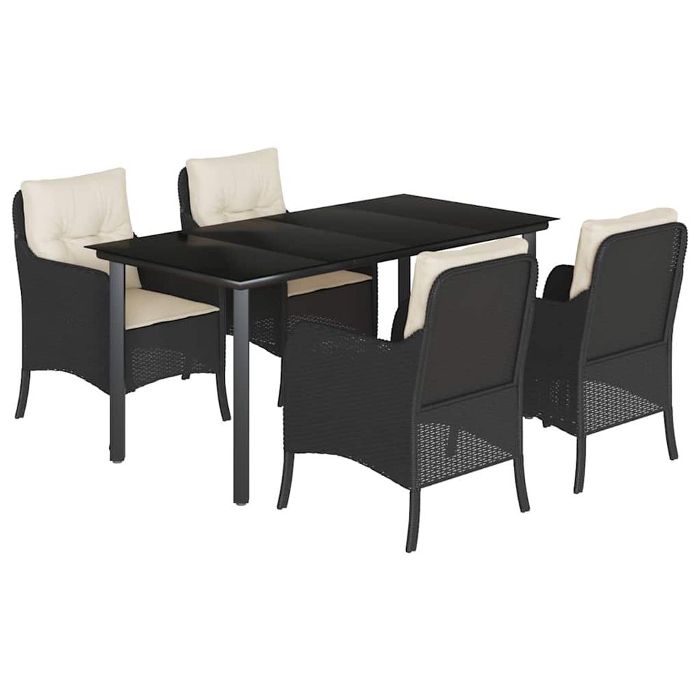 Ensemble à manger de jardin coussins 5pcs noir résine tressée