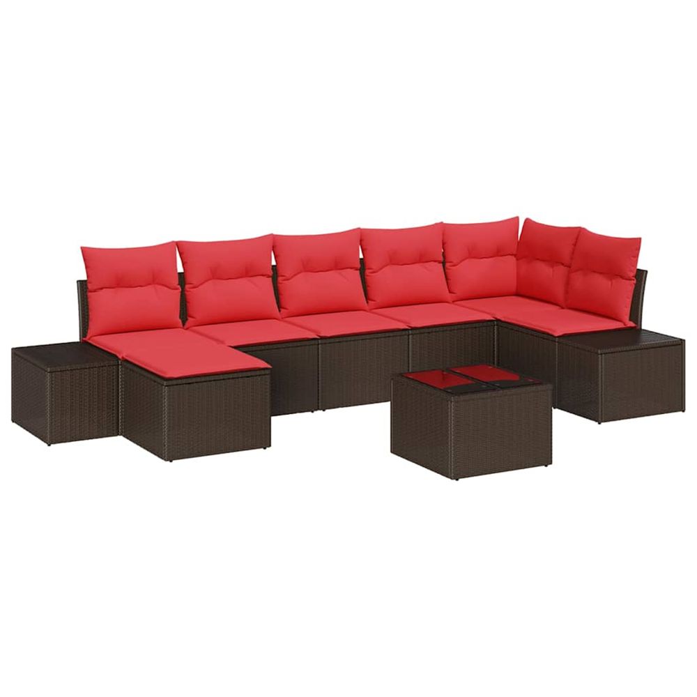 Ensemble de canapé de jardin 7 pc marron et rouge polyrotin
