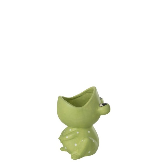 Cache-pot grenouille en dolomie vert 12.5x12.5x16.5 cm