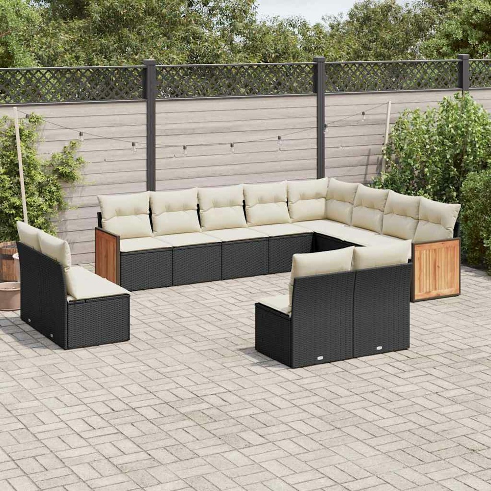 Salon de jardin 12 pcs avec coussins noir résine tressée