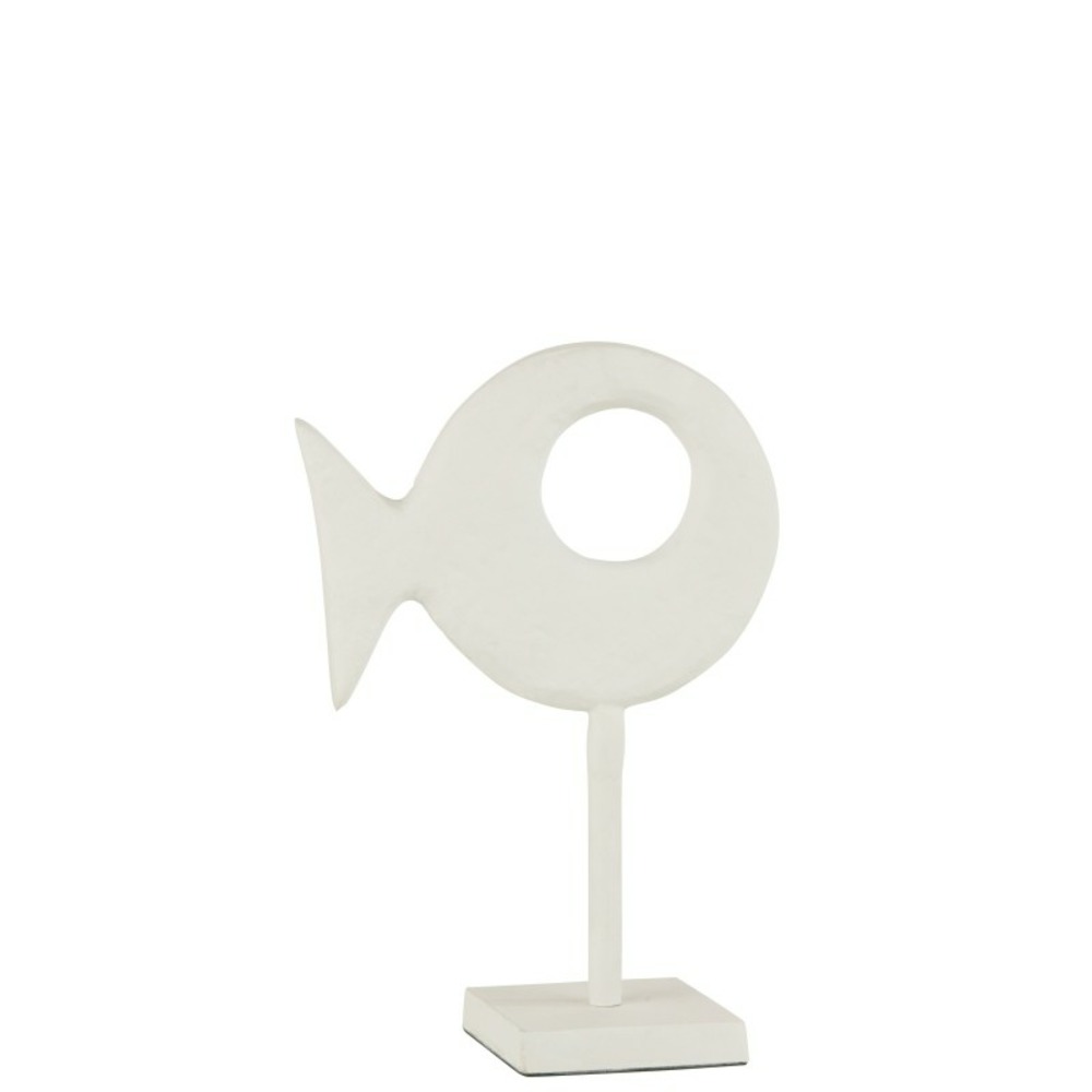 Figurine poisson sur pied en aluminium blanc h30cm
