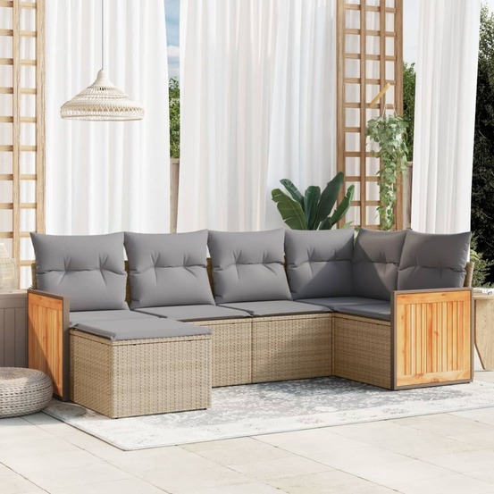 Salon de jardin avec coussins 6 pcs beige résine tressée