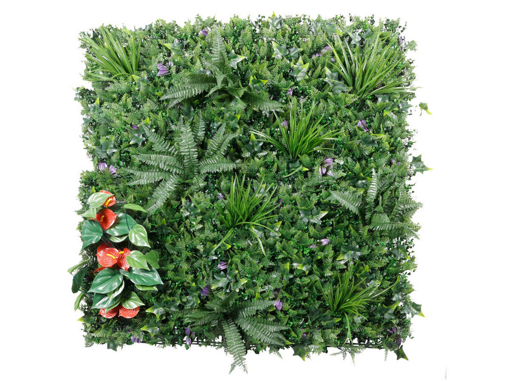 Dalle végétale murale artificielle - structure et feuillage îles aux fleurs- 100