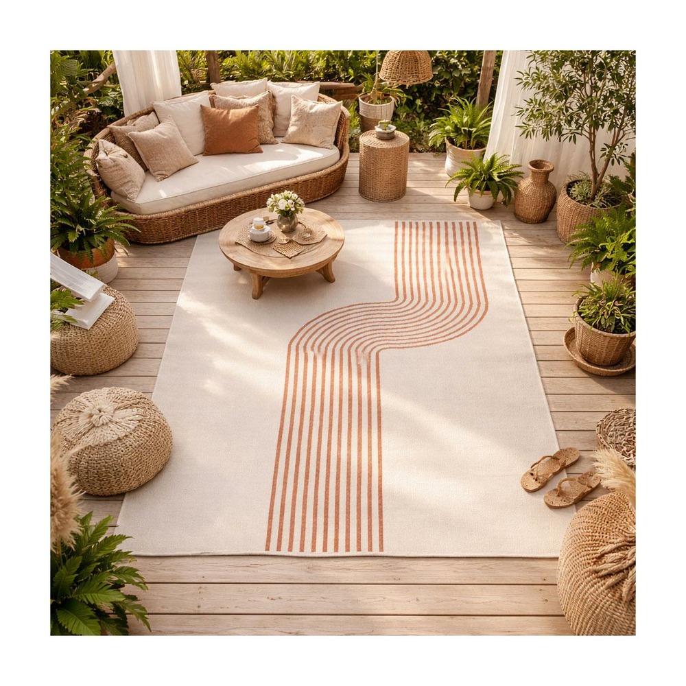 Tapis extérieur, kilim reversible 120x170 lyn2 bm reversible terracotta et crème