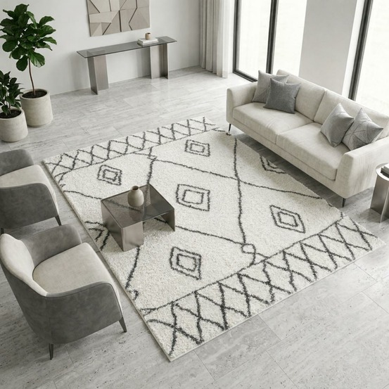 Tapis berbère 60x110 tissé motif ethnic lyn4 doux 2 crème