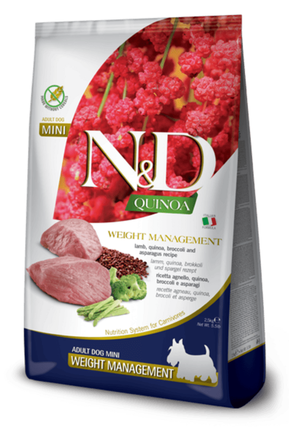 Croquettes n&d quinoa weight management agneau & brocoli chien mini 2,5kg