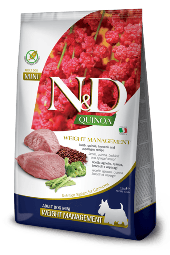 Croquettes n&d quinoa weight management agneau & brocoli chien mini 2,5kg