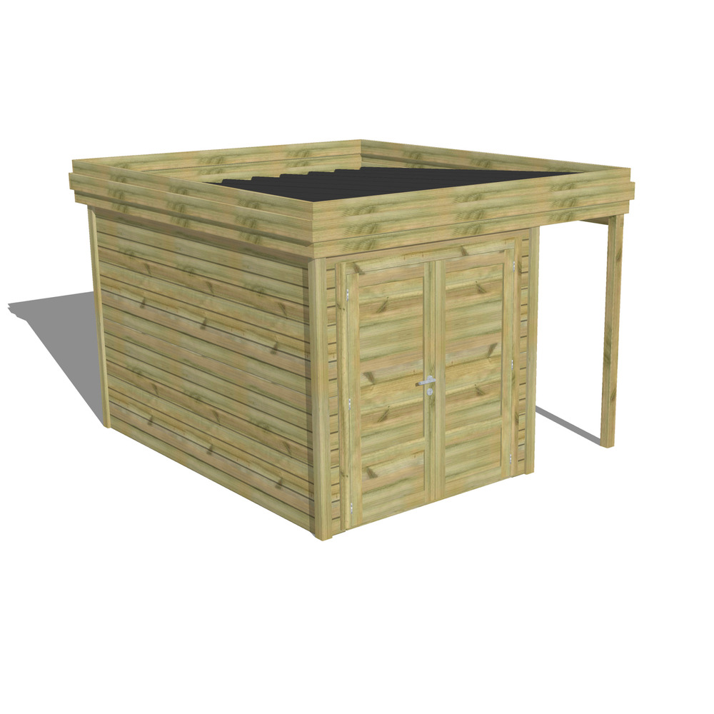 Abri de jardin bois pin traité autoclave 27mm - 3,14x3,44m / 11m2 - bac acier - abri français