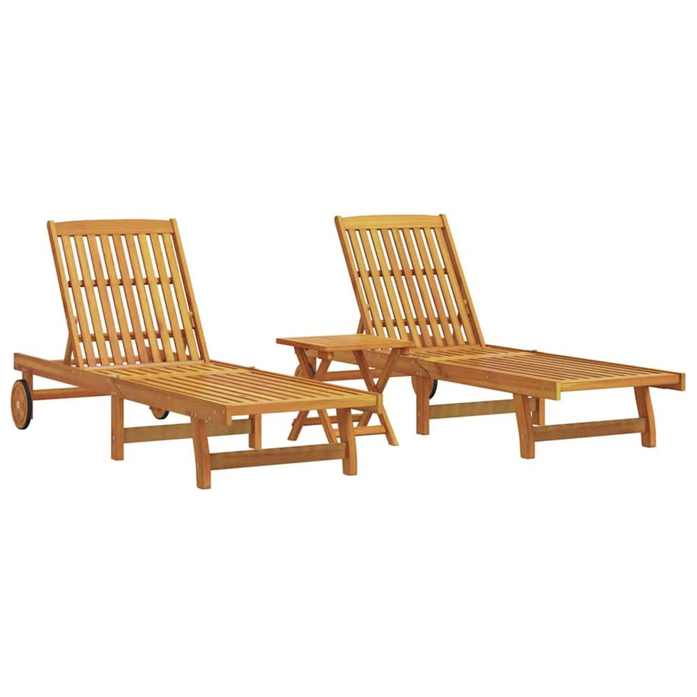 Chaises longues lot de 2 avec table bois massif d'acacia