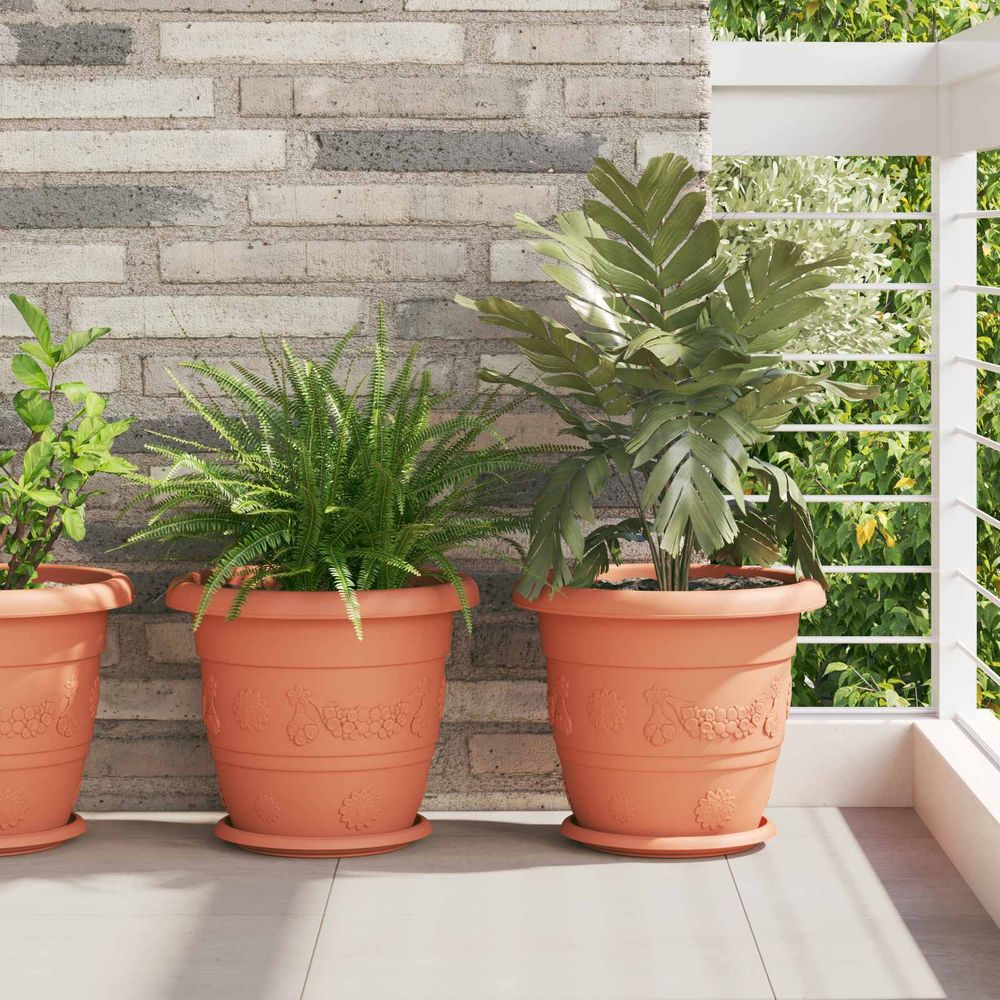 Lot de 24 pots de fleurs plastique avec drainage pour pépinière 34x28 cm rouge brique
