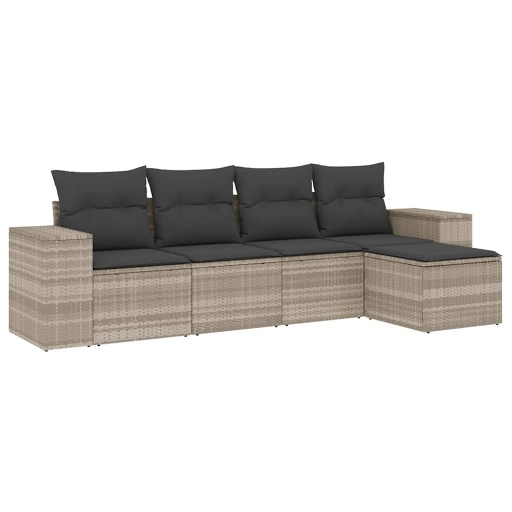 Salon de jardin 5 pcs avec coussins gris clair résine tressée