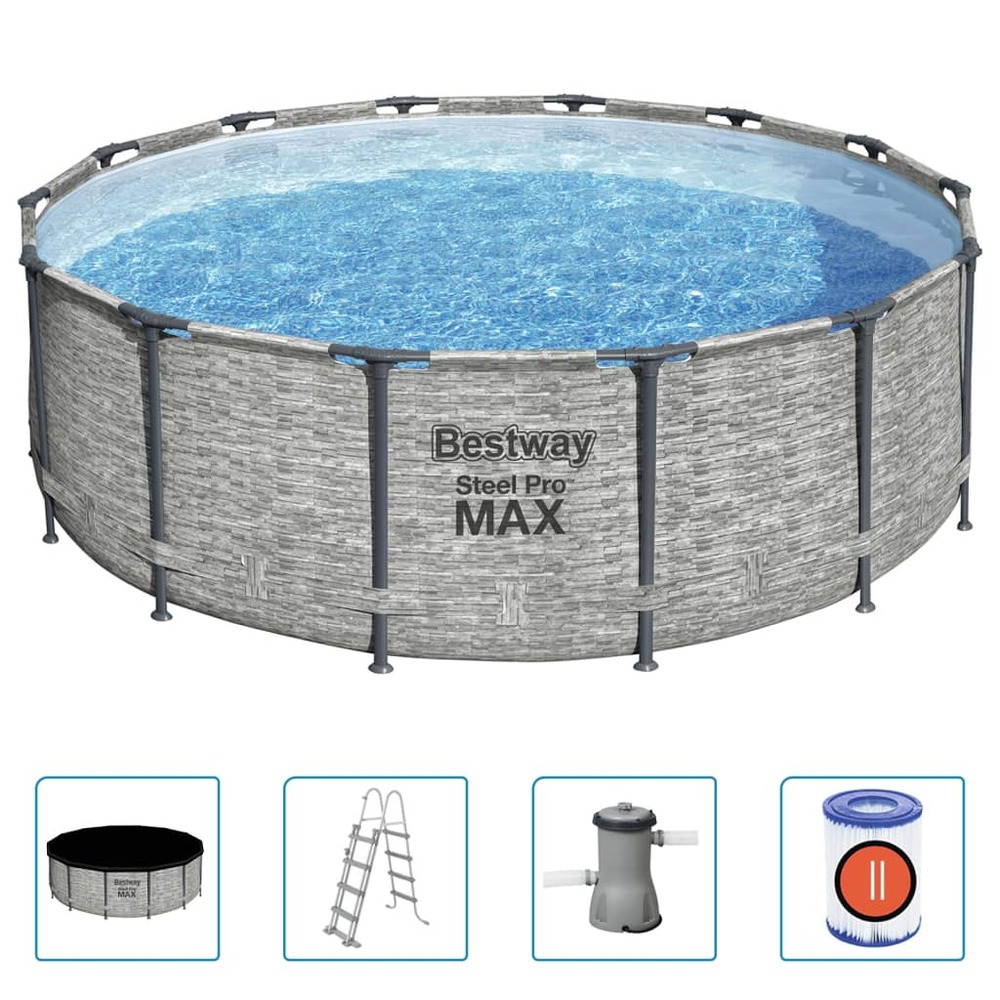 Kit piscine complet BESTWAY – Spinelle grise – piscine ovale tubulaire 3x2  m. pompe de filtration et kit de réparation