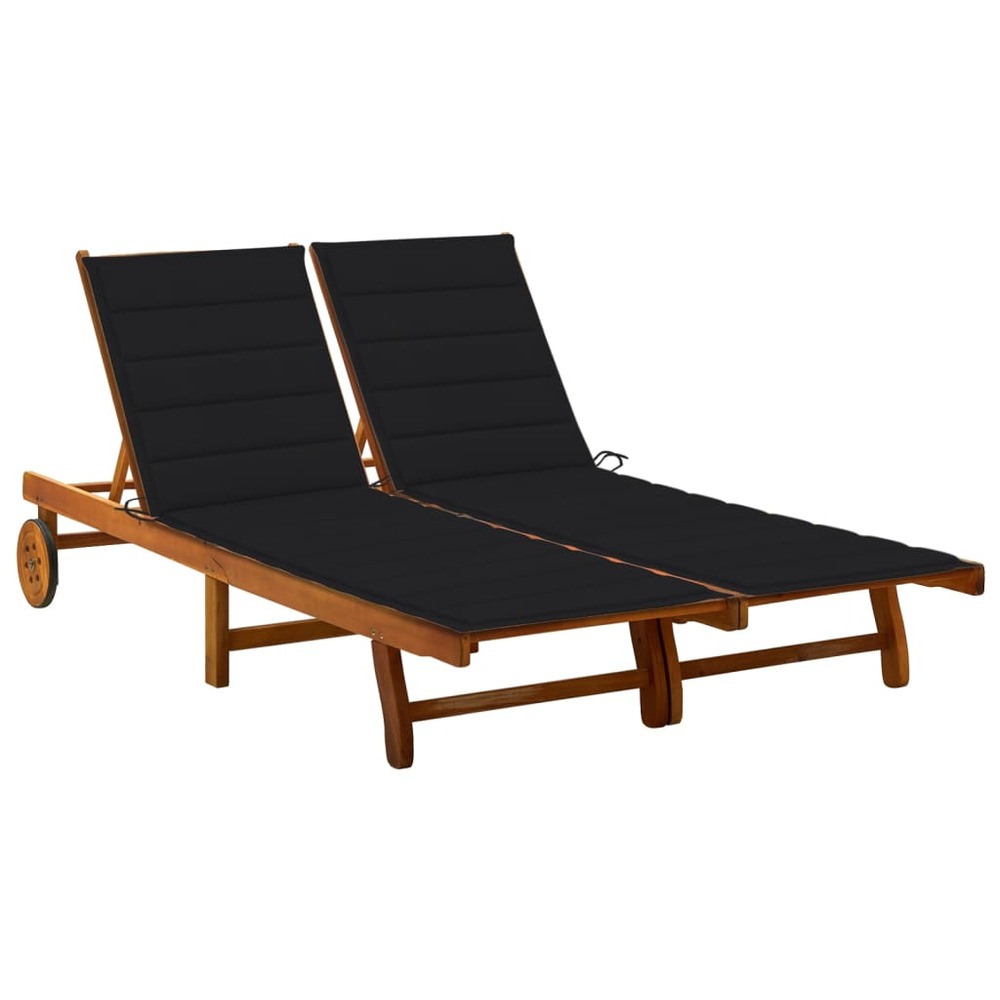 Transat chaise longue bain de soleil lit de jardin terrasse meuble d'extérieur 2 places avec coussins acacia solide 02_001223