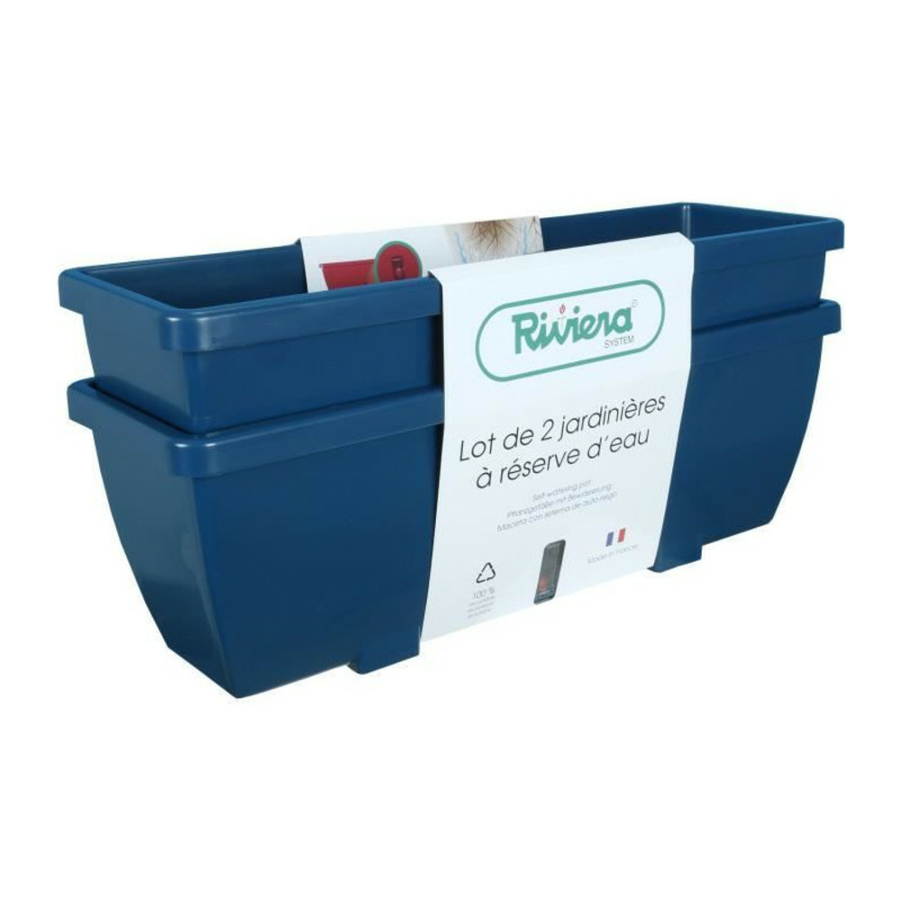 Lot 2 jardinieres plastique bleu eva 57 cm