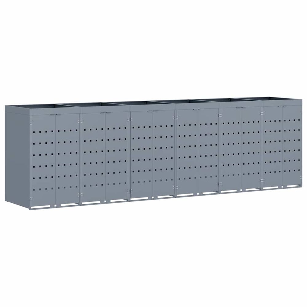 Rangement de poubelle à roulettes pour 6 poubelles gris clair