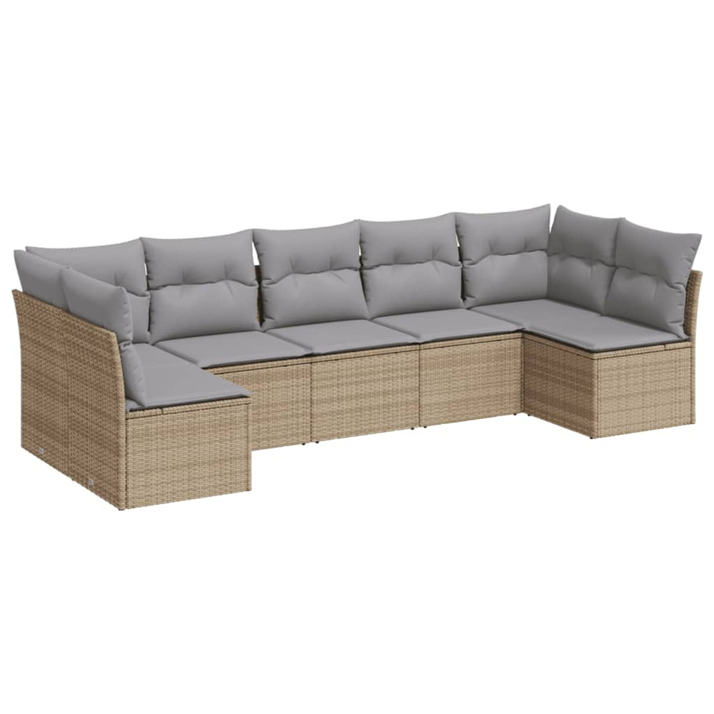 Salon de jardin avec coussins 7 pcs beige résine tressée
