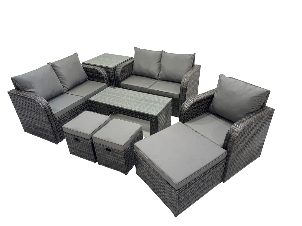 8 places ensembles de salon de jardin avec table d'appoint 3 tabourets gris foncé mixte