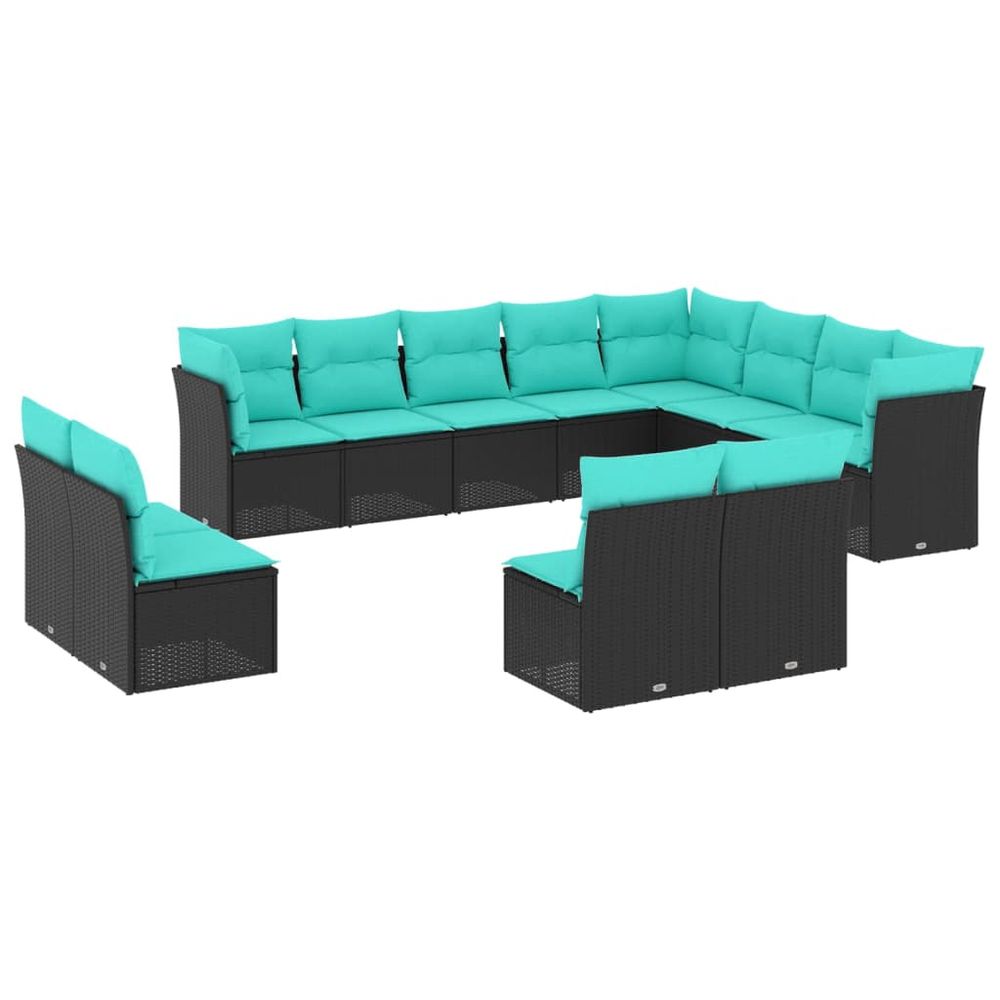 Salon de jardin avec coussins 12 pcs noir résine tressée